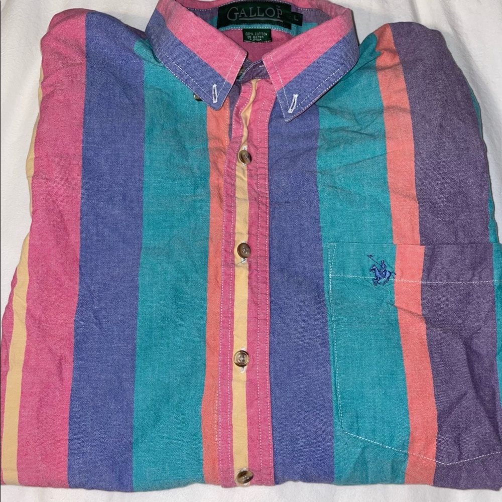 Mens Gallop Vintage Multicolor Striped Short Sleeve Button Down